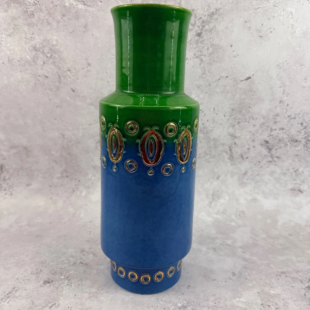 1960s Bitossi Thai Silk Soraya Blue Vase Aldo Londi Rosenthal Netter Italy 990